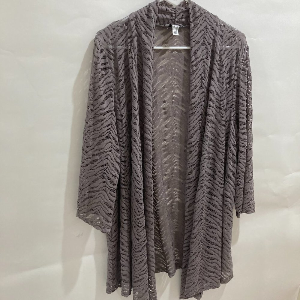 NWOT Susan Graver Women's Stretch Lace Cardigan Open Front 3/4 Sleeve Gray XXL